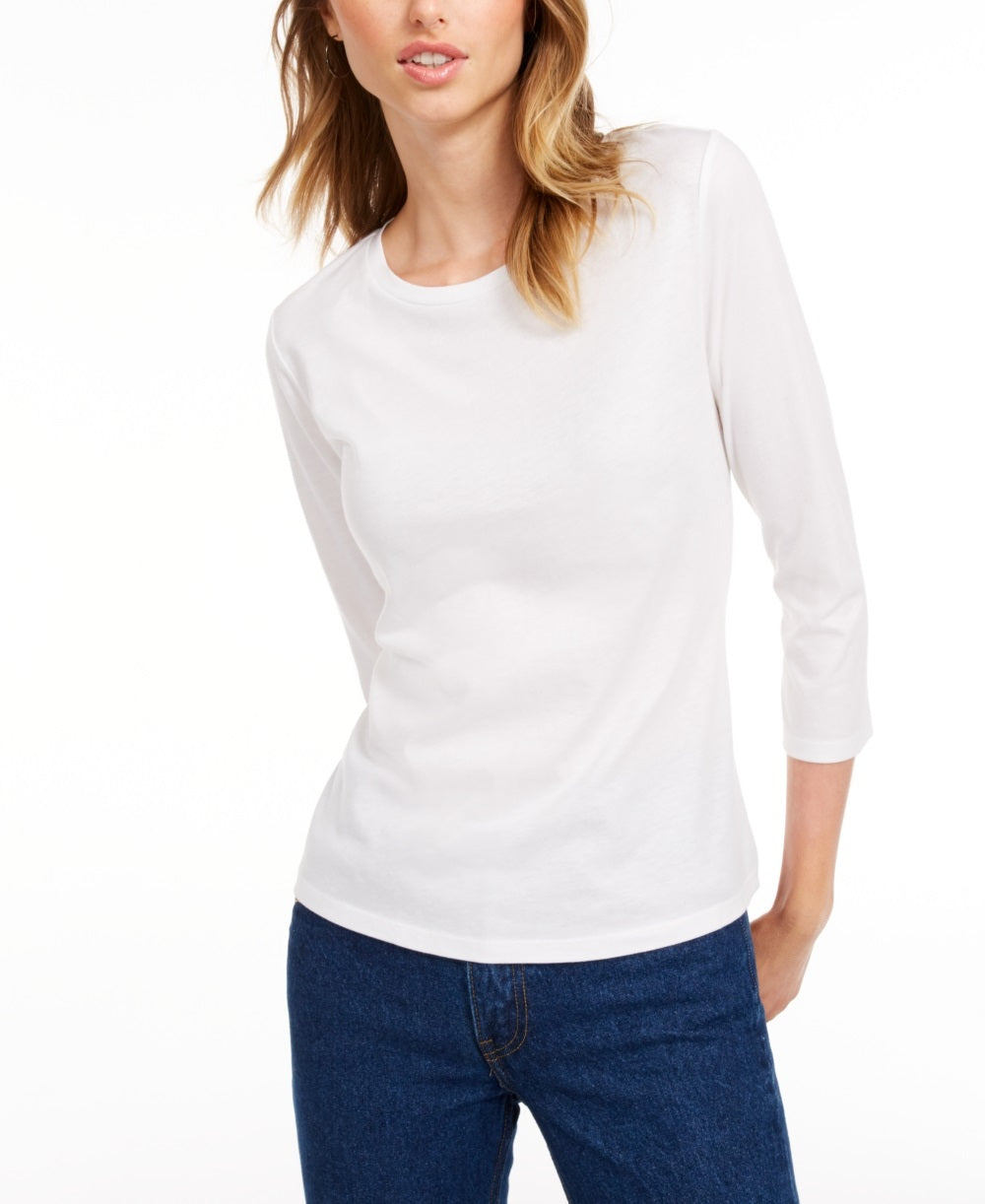 Maison Jules Women's 3/4 Sleeve Solid T-Shirt White Size X-Small