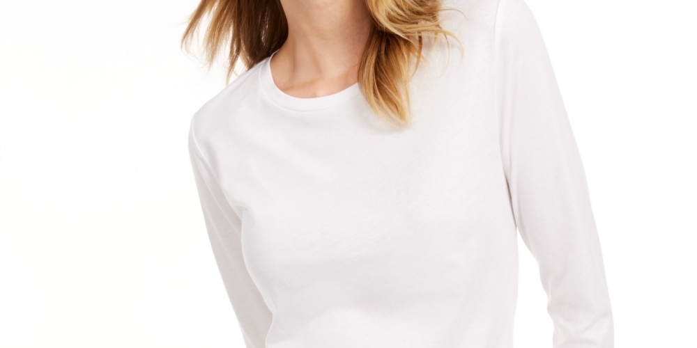 Maison Jules Women's 3/4 Sleeve Solid T-Shirt White Size X-Small