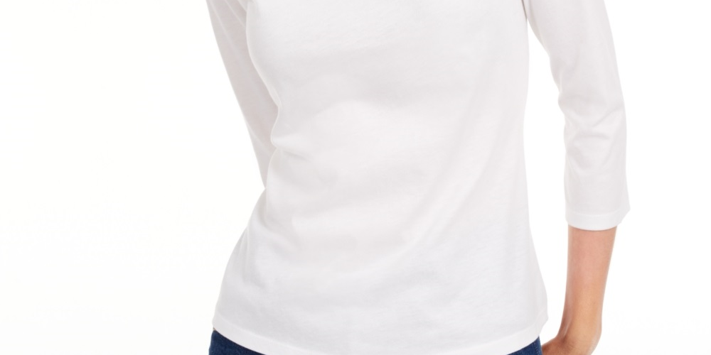 Maison Jules Women's 3/4 Sleeve Solid T-Shirt White Size X-Small