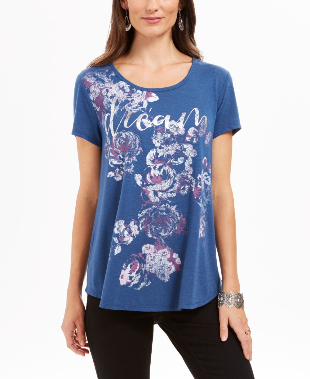 Style & Co Women's Graphic Dream Top Blue Size X-Small