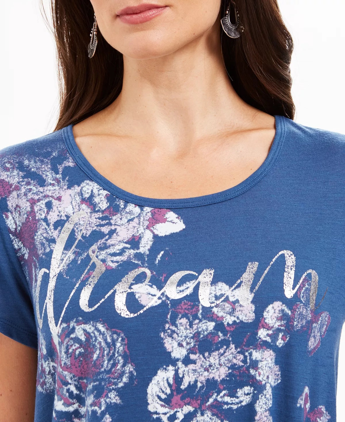 Style & Co Women's Graphic Dream Top Blue Size X-Small