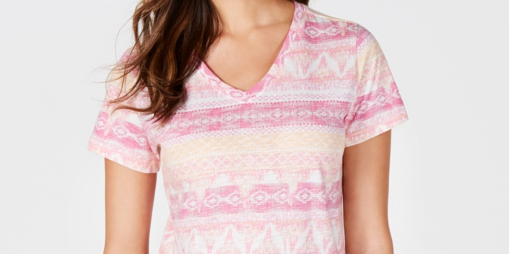 Style & Co Women's Cotton Printed T Shirt Red Size PL