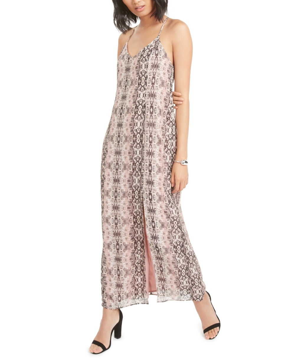 Bar III Women's Snake Print Metallic Maxi Dress Pink Size 4