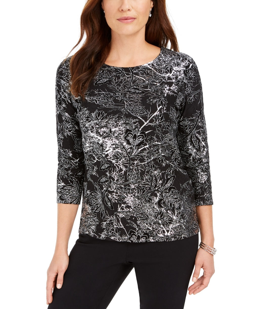 JM Collection Women's Jacquard Top Black Size X-Small