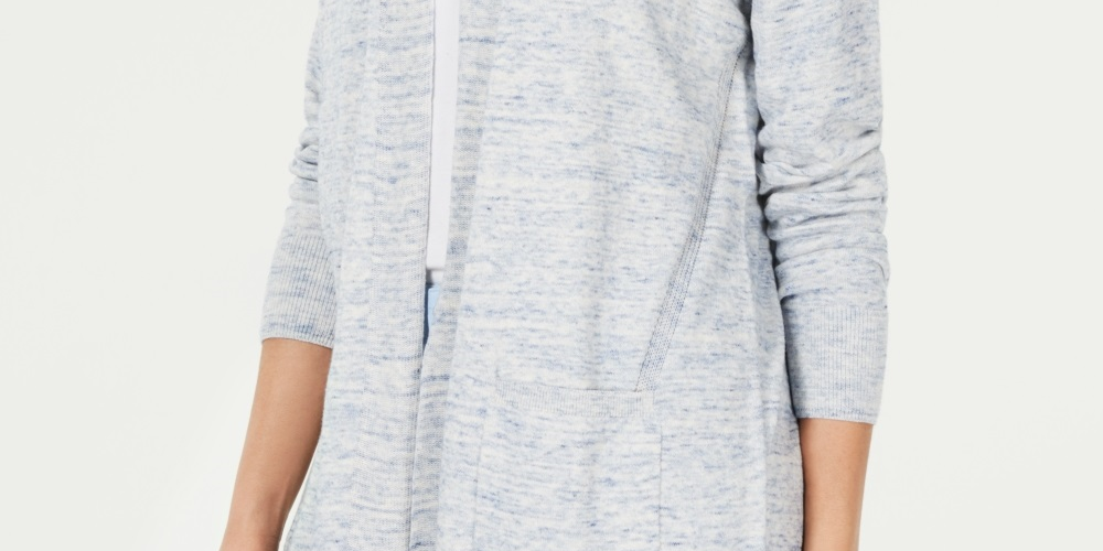 Charter Club Women's Cotton Chambray Open Front Cardigan Blue Size X-Small