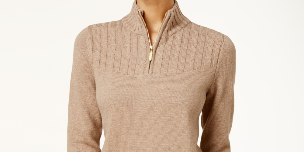 Karen Scott Women's Marled-Knit Quarter-Zip Sweater  Brown Size X-Small