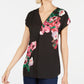 INC International Concepts Women's Petite Floral Print V Neck Top Black Size Petite Small