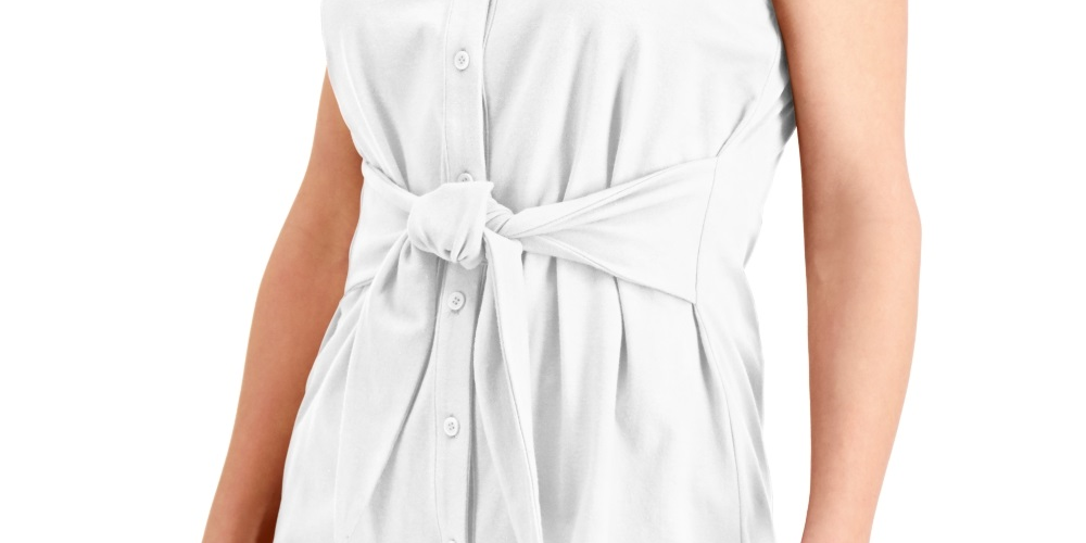 Charter Club Women's Tie Front Sleeveless Top White Size Large