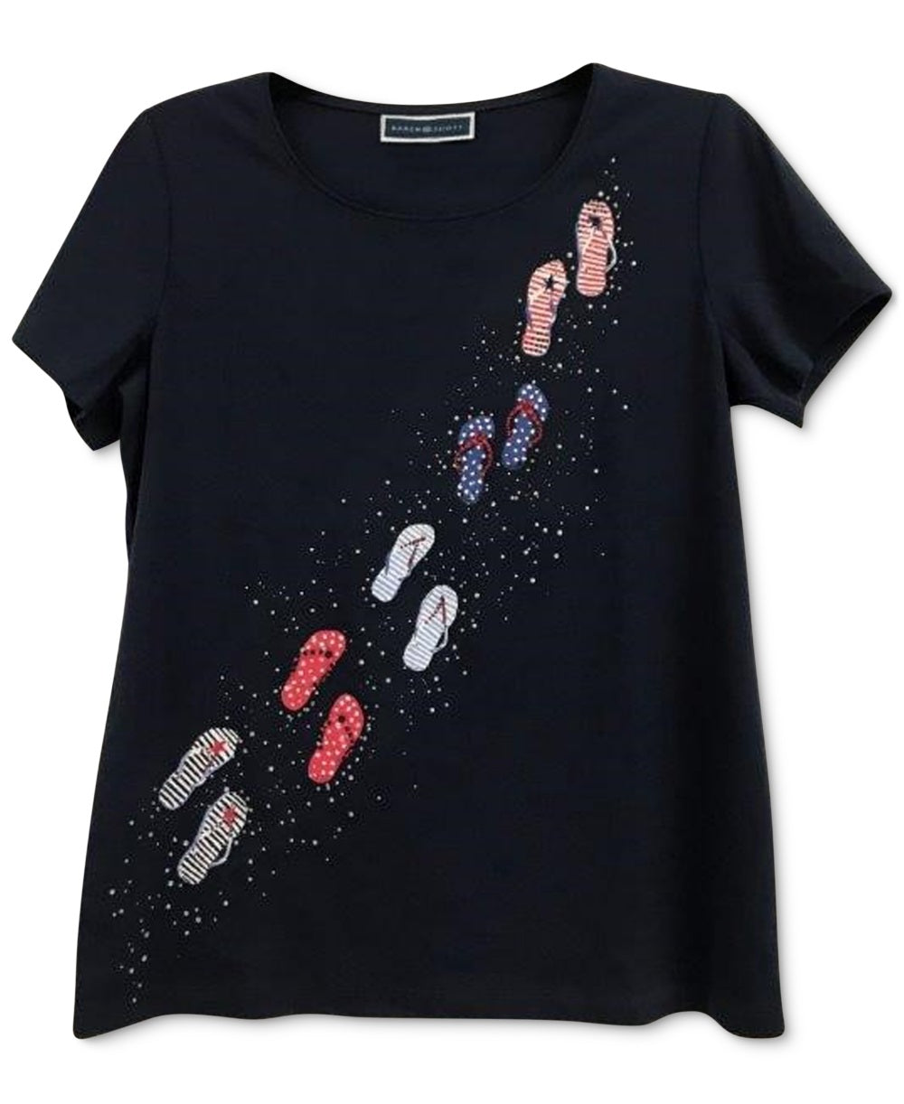 Karen Scott Women's Scoop Neck T-Shirt Blue Size Small