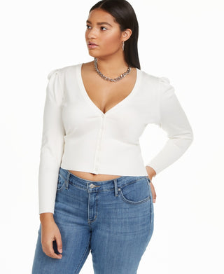 Danielle Bernstein Women's Plus Size Puff Sleeve Cardigan White Size 2X