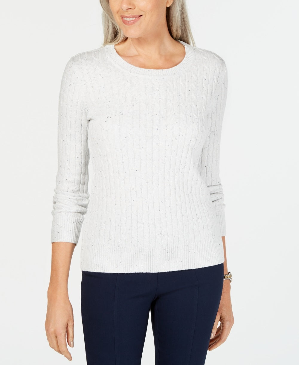 Karen Scott Women's Cable-Knit Scoop-Neck Sweater White Size Petite Medium