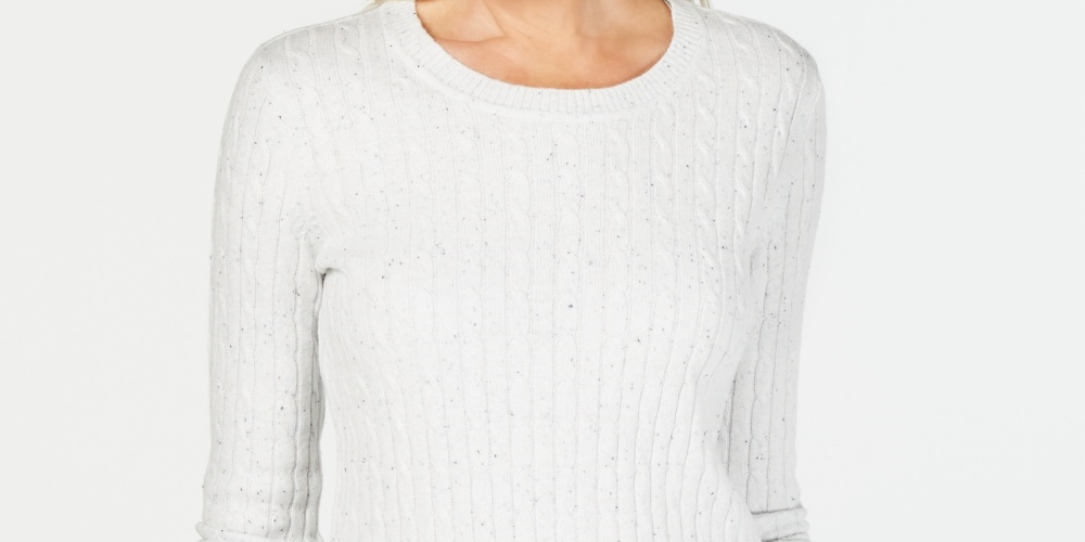 Karen Scott Women's Cable-Knit Scoop-Neck Sweater White Size Petite Medium