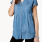 Style & Co Women's Pleated Cuffed Sleeve Top Blue Size XX-Large