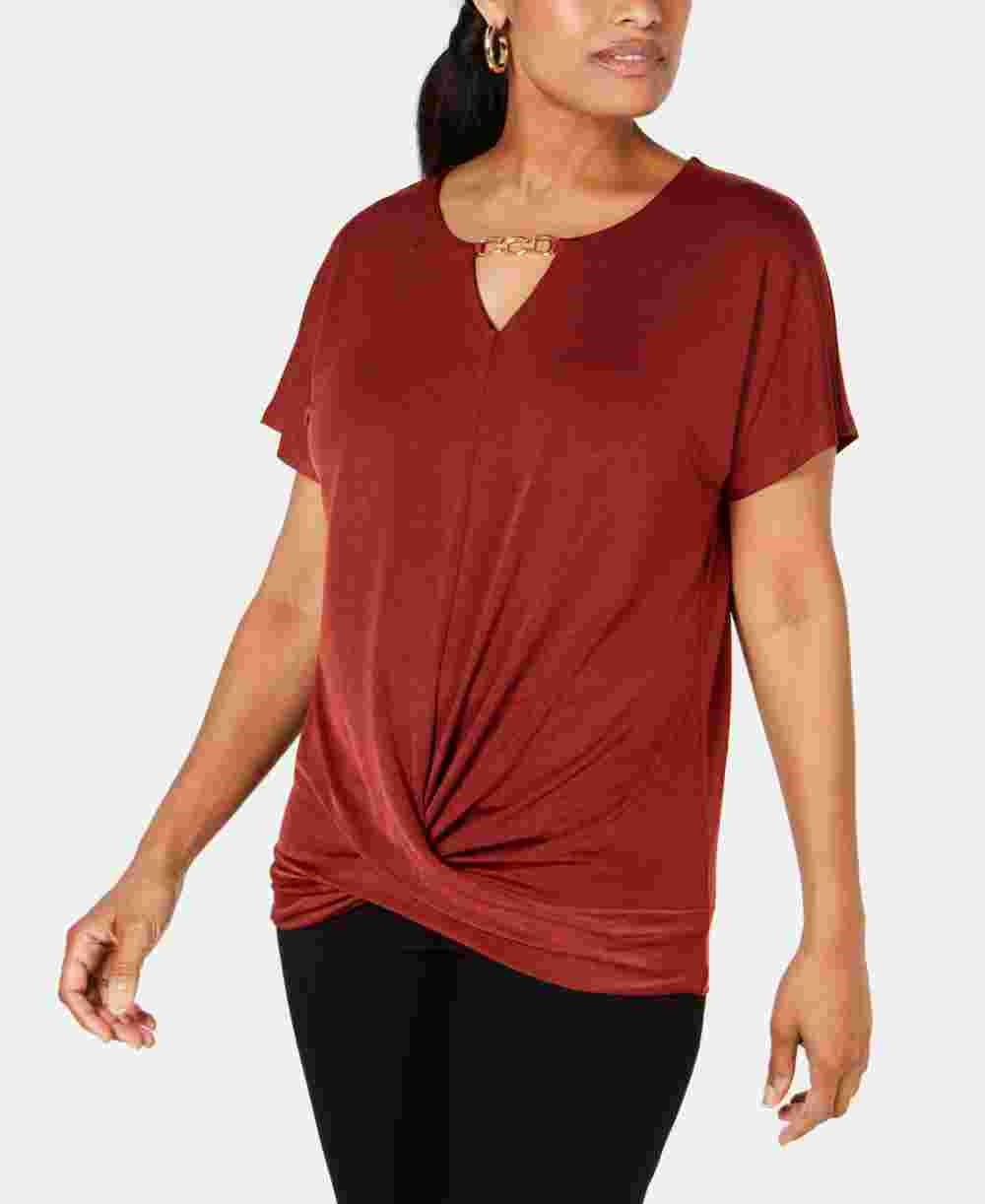 JM Collection Women's Twist-Hem Top Red Size Small