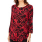 JM Collection Women's Printed 3/4 Sleeve T-Shirt Red Size X-Small