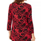 JM Collection Women's Printed 3/4 Sleeve T-Shirt Red Size X-Small