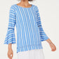 JM Collection Women's Petite Bell-Sleeve Crinkle Top Navy Size -PL