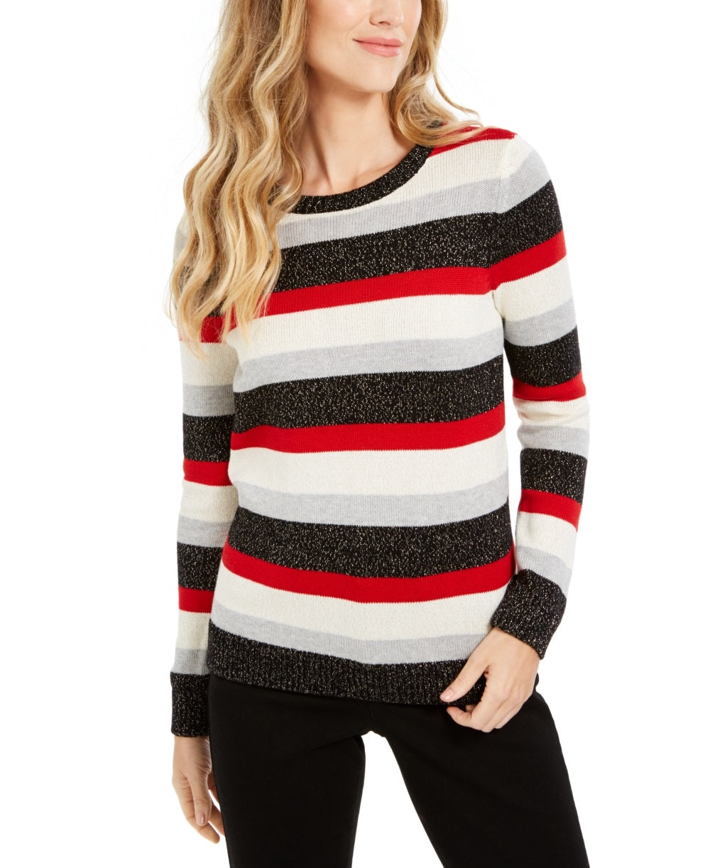 Charter Club Women's Striped Crewneck Sweater Black Size Small