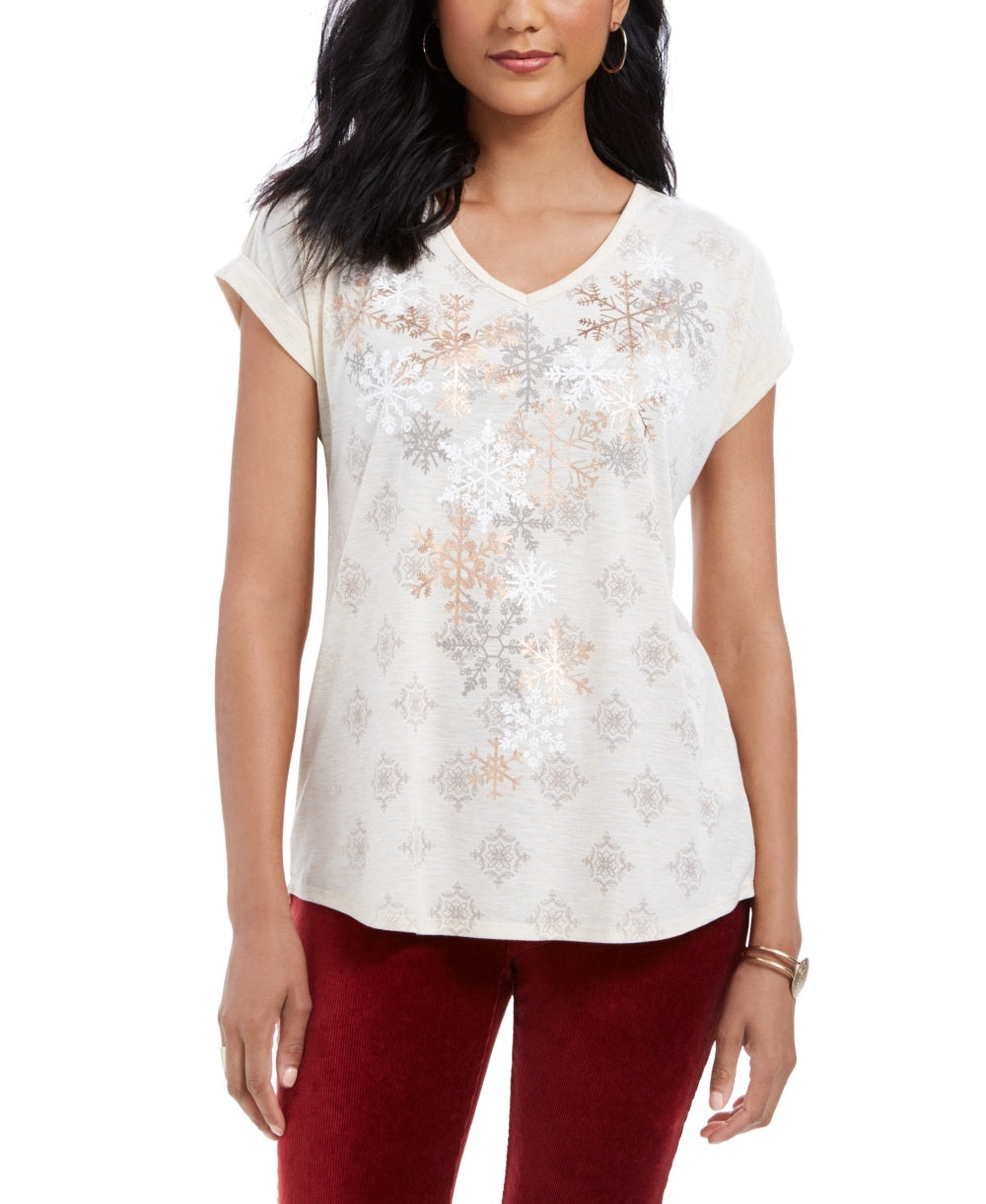 Style & Co Women's Snowflake Graphic Top Gray Size PS