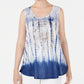 Style & Co Women's Graphic Tie Dyed Sleeveless Top White/Navy Size X-Large