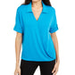 Alfani Women's Collared Knit Top Blue Size Petite Medium