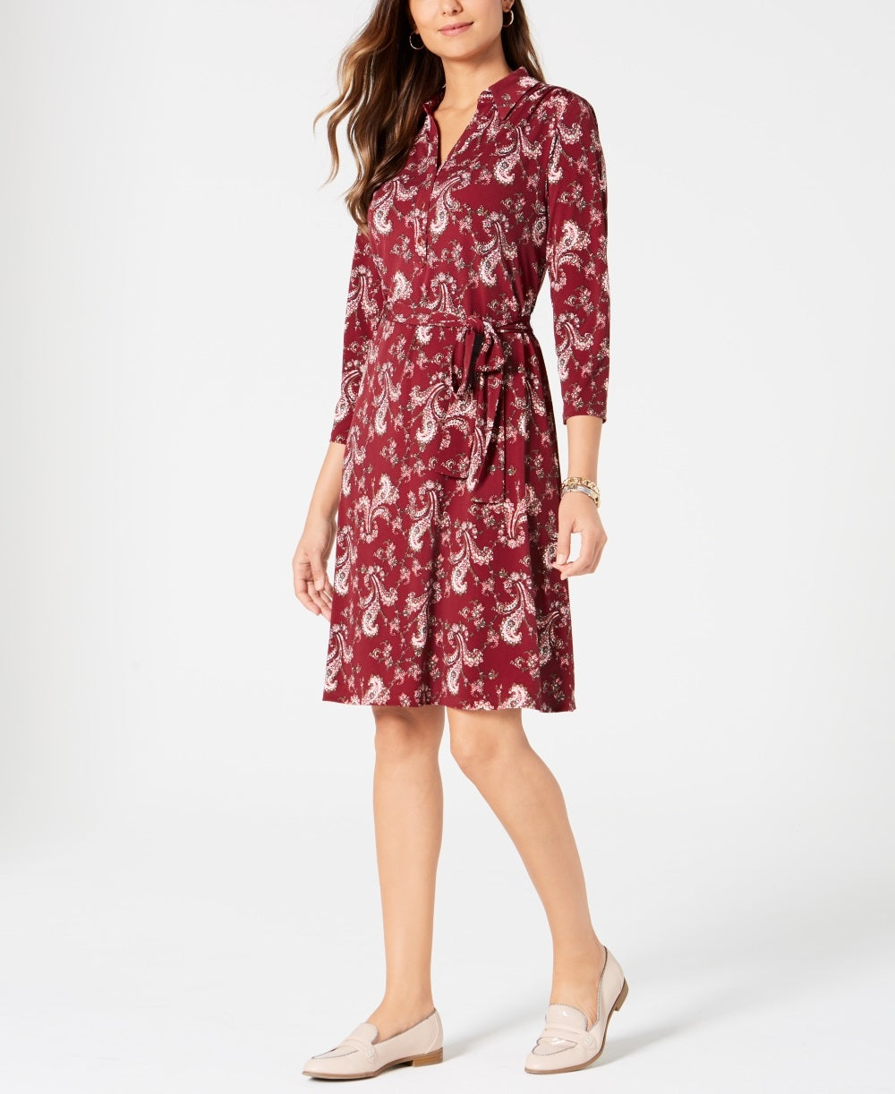 Charter Club Women's Paisley Polo Shirtdress Wine Size XX-Large