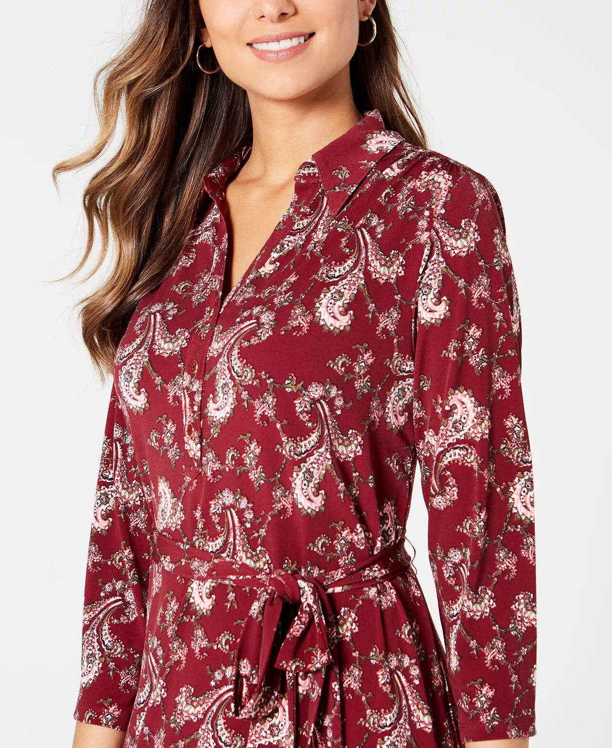 Charter Club Women's Paisley Polo Shirtdress Wine Size XX-Large