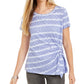 Style & Co Women's Printed Side Tie T-Shirt White/Navy Size Small