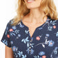 Karen Scott Women's Floral Print Short Sleeve Henley Top Blue Size X-Small