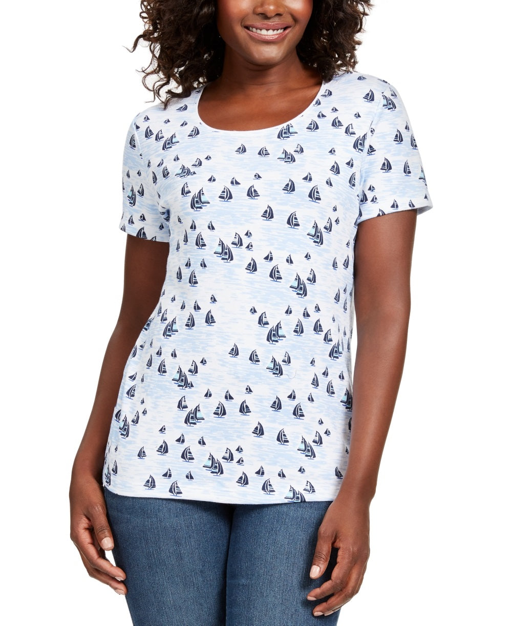 Karen Scott Women's Scoop Neck T-Shirt White Size Medium