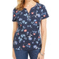 Karen Scott Women's Floral Print Short Sleeve Henley Top Blue Size Small