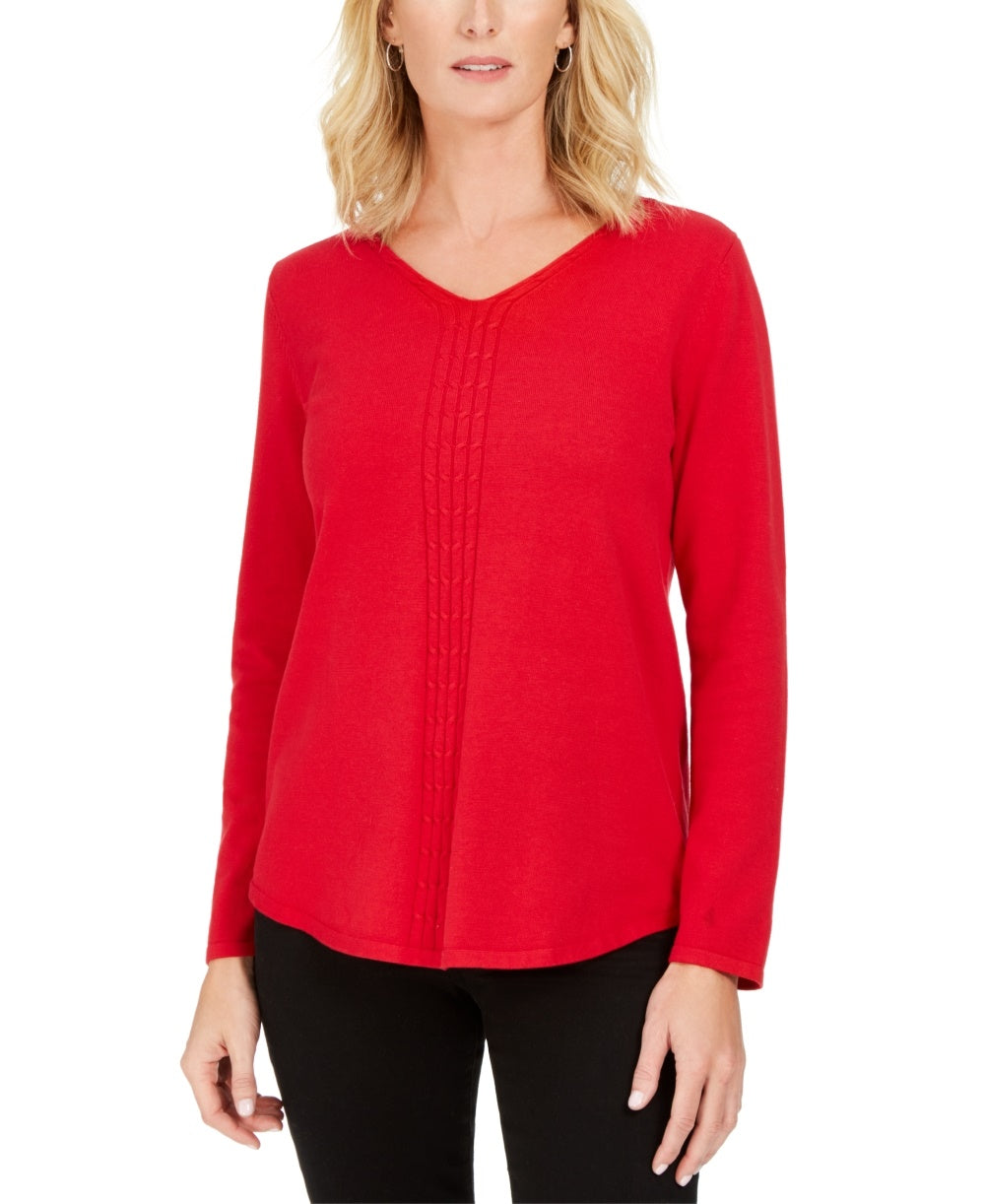 Karen Scott Women's Cotton Cable Knit Sweater Red Size Small