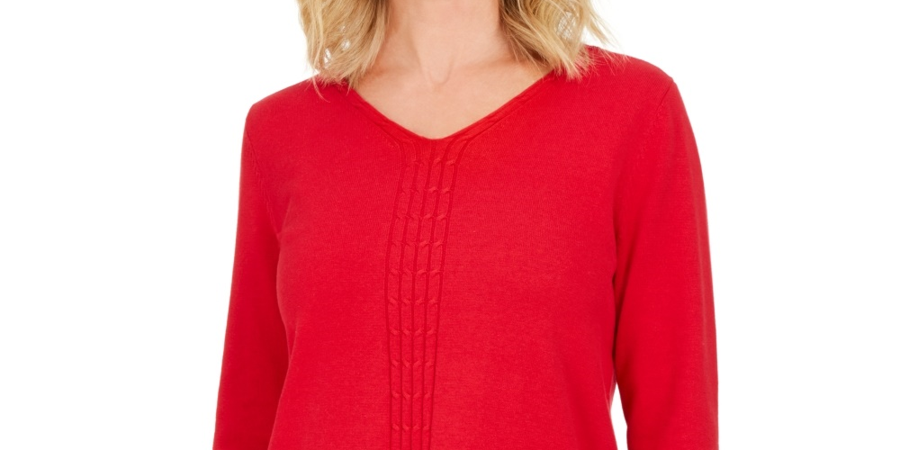 Karen Scott Women's Cotton Cable Knit Sweater Red Size Small