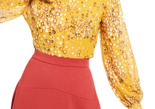 Alfani Women's Animal Print Shirt  Yellow Size Petite Medium