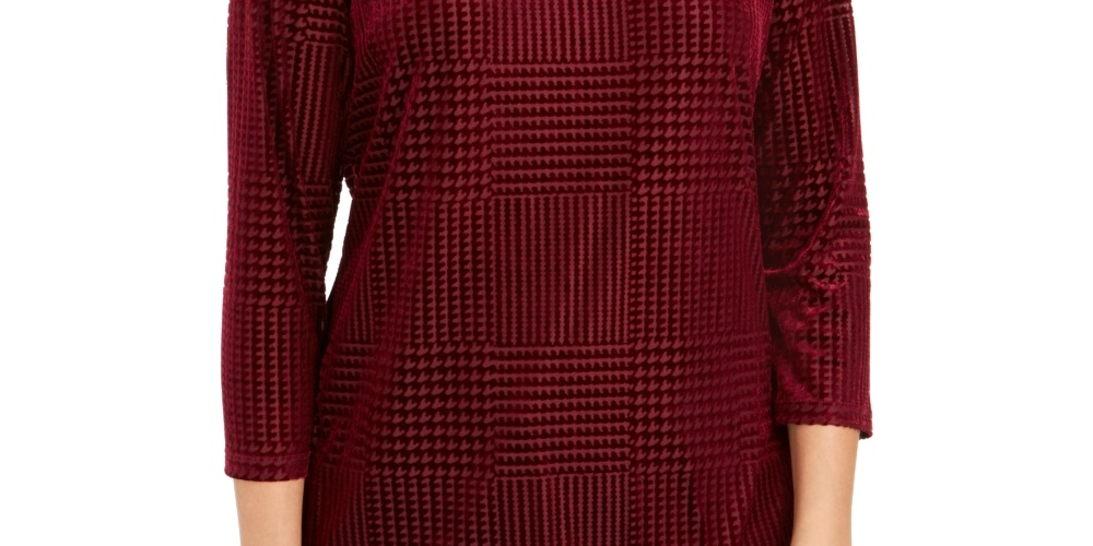 Charter Club Women's Textured Velvet Top Dark Red Size X-Small