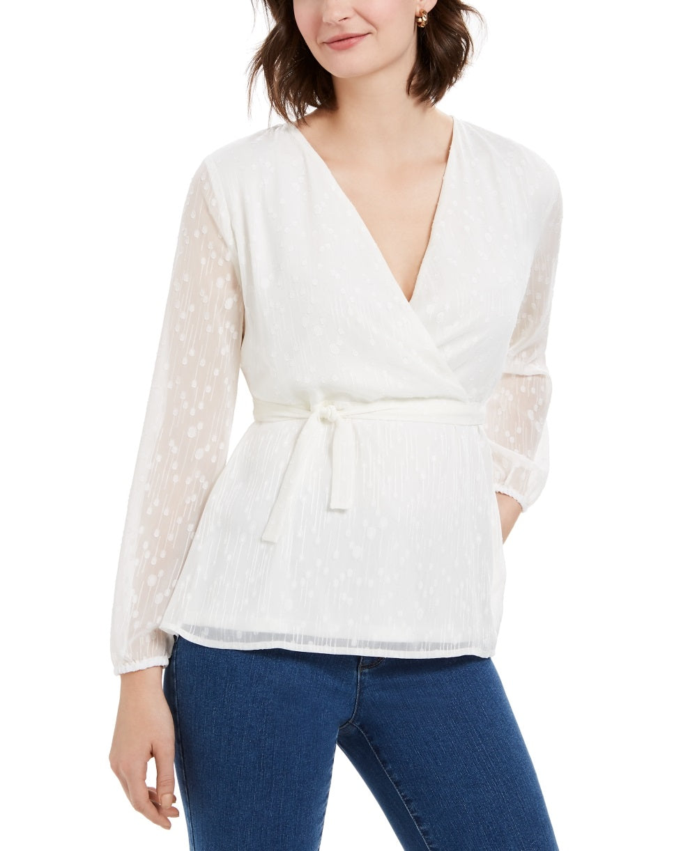 Charter Club Women's Clip Dot Wrap Top White Size X-Large