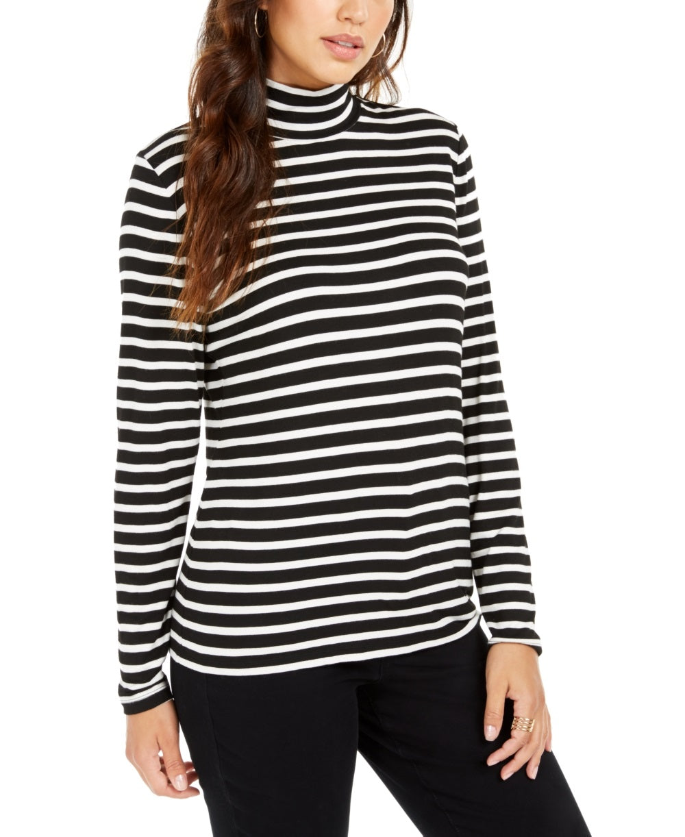 Style & Co Women's Striped Turtleneck Top Black Size X-Large