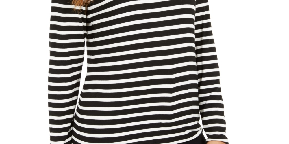 Style & Co Women's Striped Turtleneck Top Black Size X-Large