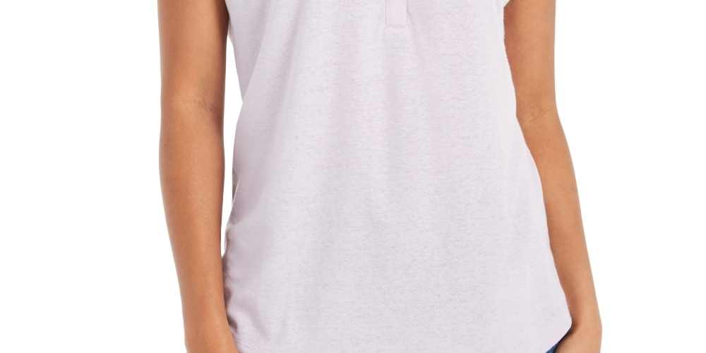 Style & Co Women's Dolman Sleeve Henley Linen Blend Top Purple Size X-Small