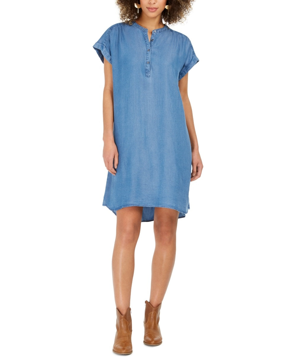 Style & Co Women's High Low Chambray Shirt Dress Blue Size Medium