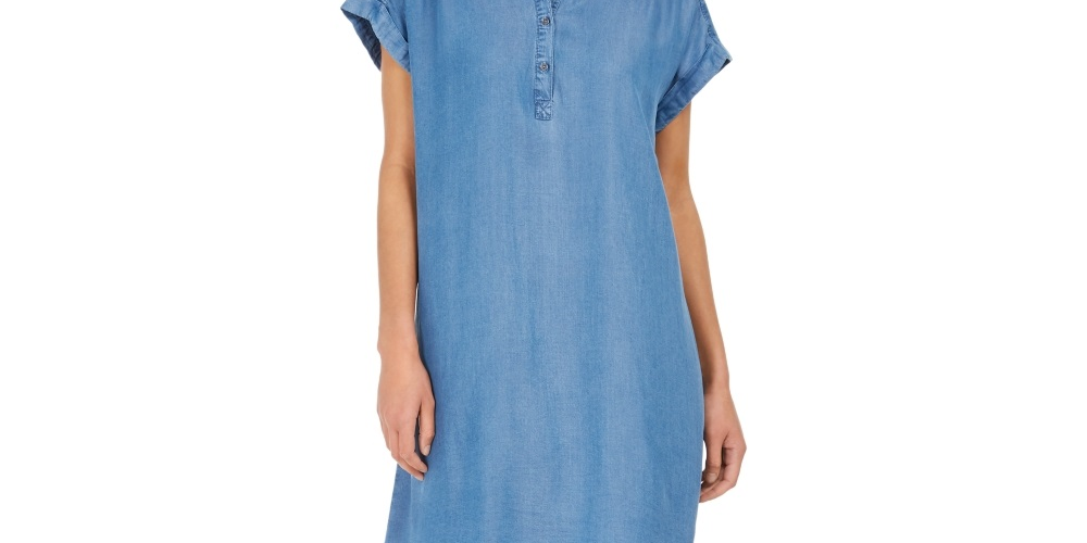 Style & Co Women's High Low Chambray Shirt Dress Blue Size Medium