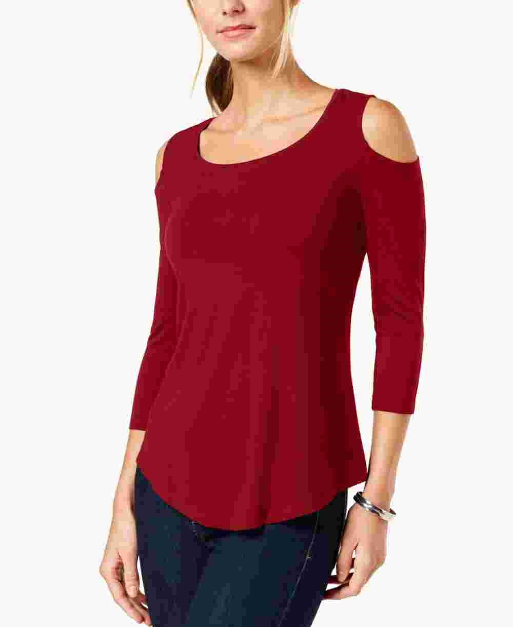 JM Collection Women's Cold Shoulder Top Red Size X-Small