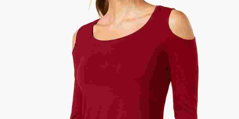 JM Collection Women's Cold Shoulder Top Red Size X-Small