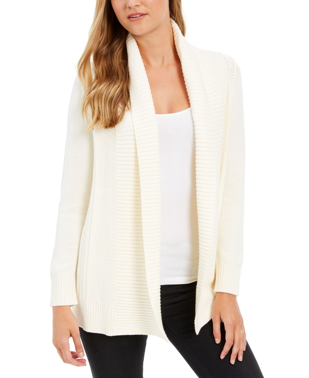 Charter Club Women's Shawl Collar Open Front Cardigan White Size Large