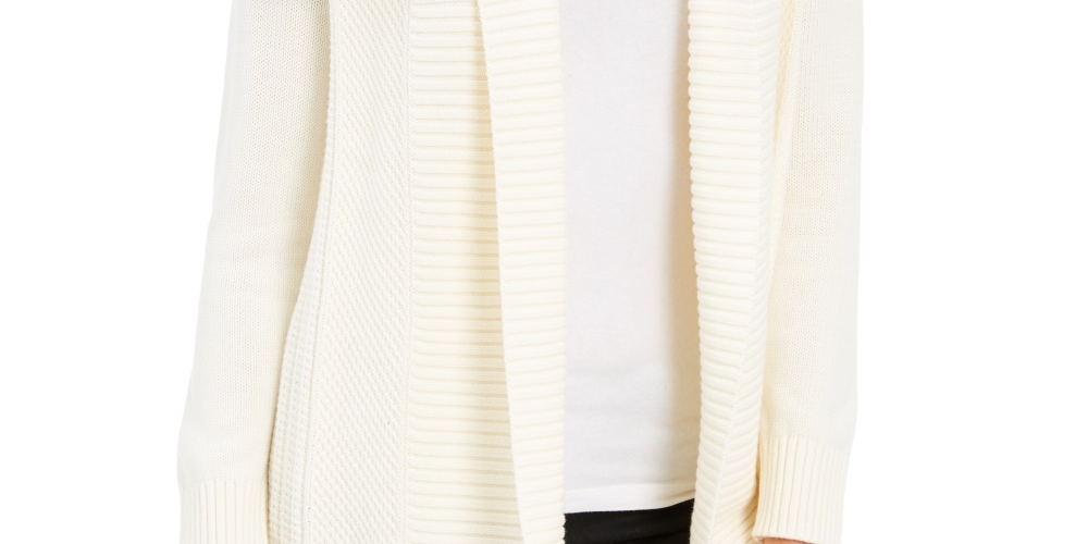 Charter Club Women's Shawl Collar Open Front Cardigan White Size Large