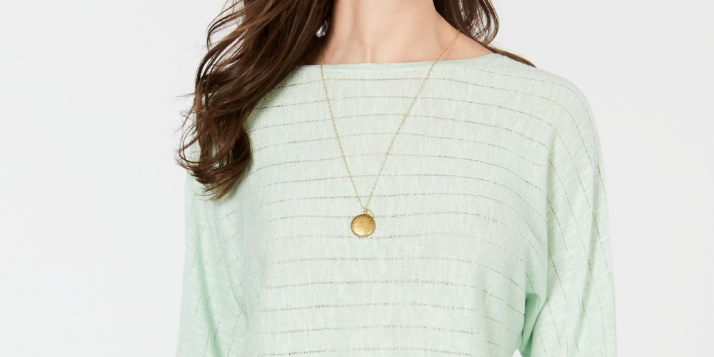 Style & Co Women's Boat-Neck Dolman-Sleeve Sweater Green Size Large