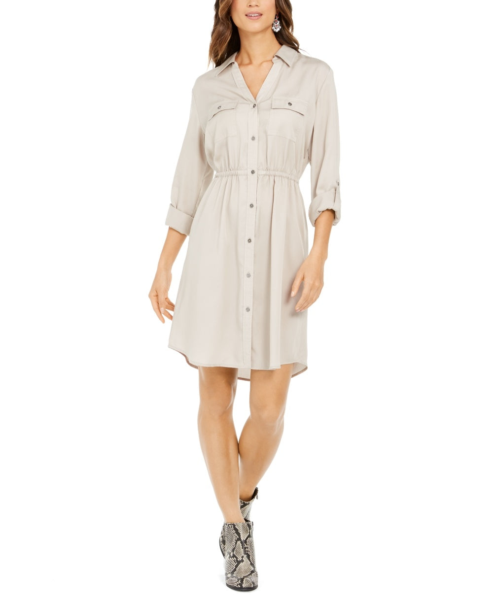 Style & Co Women's Solid Utility Shirtdress Gray Size Large