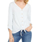 Style & Co Women's Striped Tie-Front Top White Size X-Large