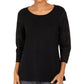Style & Co Women's Eyelet Sleeve Cotton Top Black Size Small