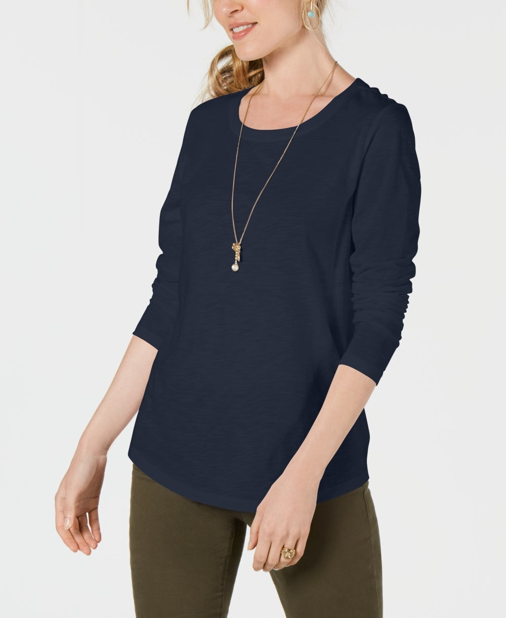 Style & Co Women's  Scoop Neck Top Blue Size PM